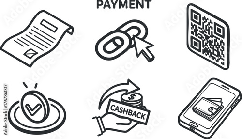 Illustration of payment methods including receipt QR code and cashback options for digital transactions.