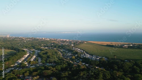 Aerial shot heading towards Milford On Sea UK