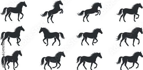 A collection of horse silhouettes in various poses, showcasing their elegance and movement.