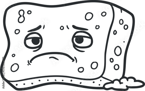 Sad cartoon sponge character with a frowning expression and simple line art style.