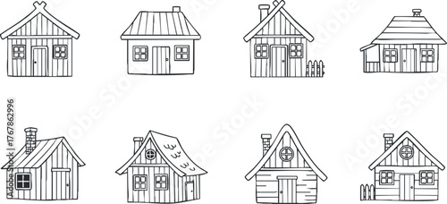 A collection of hand-drawn houses in various styles showcasing architectural diversity.
