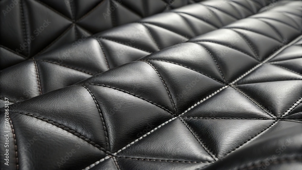 Naklejka premium Quilted leather surface showcases intricate craftsmanship and luxurious style in elegant black upholstery for modern interiors