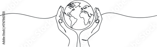 An illustration of hands holding the Earth symbolizing care for the environment and sustainability.