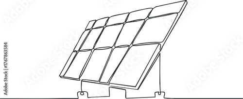 Minimalist line art illustration of a solar panel showcasing renewable energy technology.