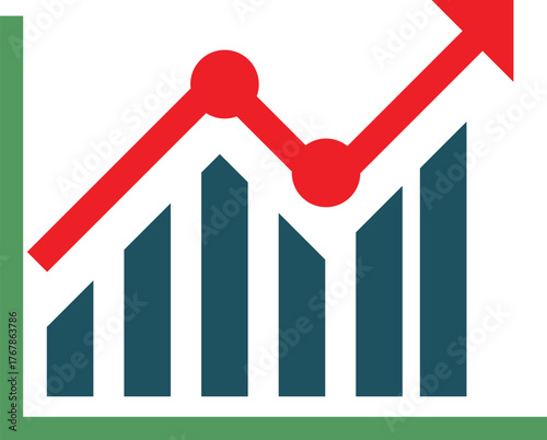 Upward trending business growth chart with red arrow