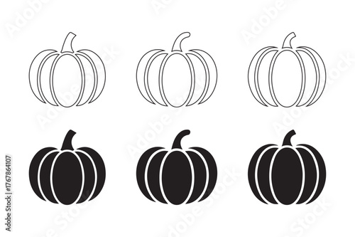 Six outline and silhouette pumpkins for fall and halloween