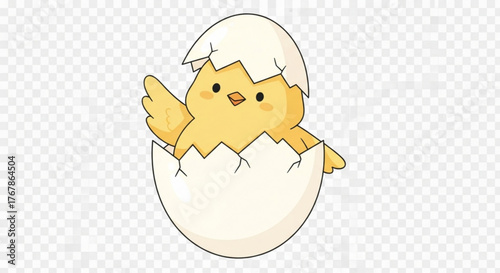 Cute cartoon chick hatching from a cracked egg symbolizing new beginnings