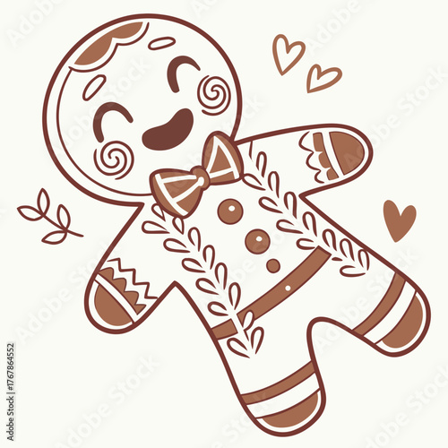 Cute gingerbread man with bow tie illustration