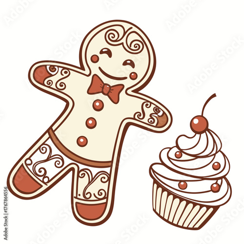 Gingerbread man and cupcake for christmas time