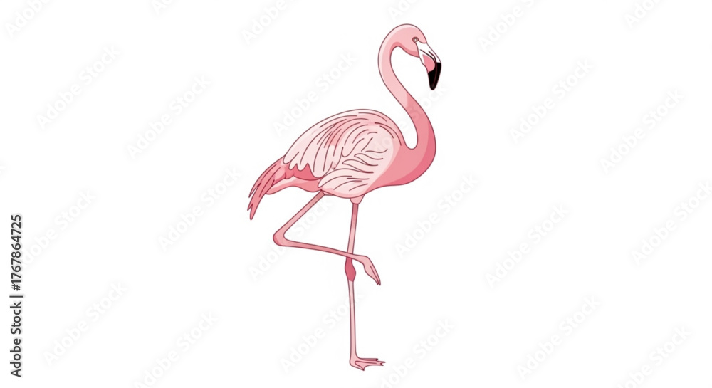 Obraz premium Elegant pink flamingo standing gracefully on one leg in a simple vector design