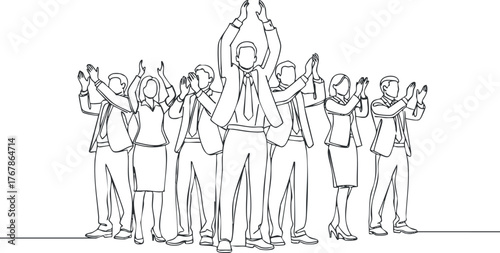 A diverse group of business professionals applauding enthusiastically at an event showcasing teamwork and success.