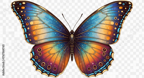 Beautiful butterfly with colorful wings in blue orange and purple watercolor style