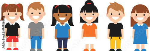 A vector illustration of a set of smiling business people and a cartoon boy, child, and mother