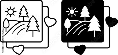 Image Icon. Black and White Vector Illustrations. Image of a Drawing, Photograph. Memories of a Pleasant Place or Travel. Memory Love Concept