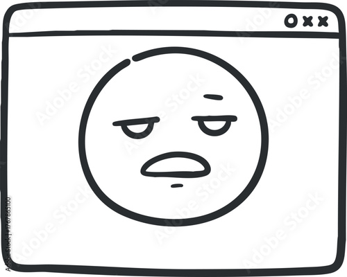 A minimalist cartoon face expressing boredom or discontent displayed on a computer screen.