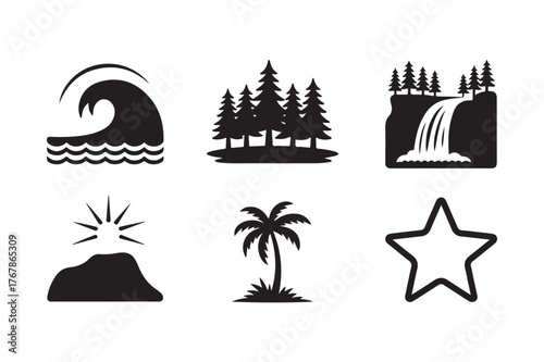 Nature and celestial icons set