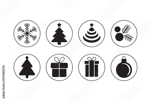 Collection of festive christmas icons in oval frames