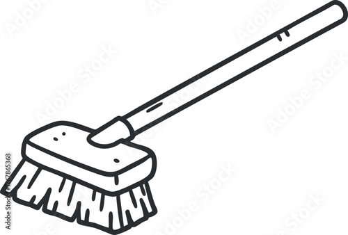 A simple line drawing of a broom, a common household cleaning tool used for sweeping.