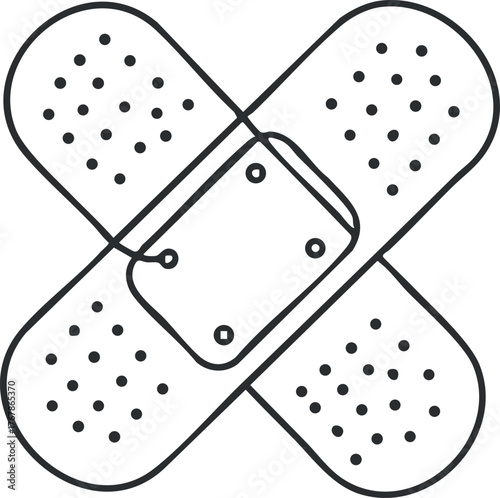 Illustration of a crossed bandage symbolizing first aid and wound care for medical purposes.