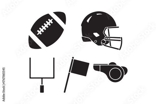 American football icons ball helmet goalpost flag and whistle