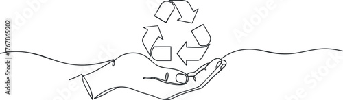 A minimalist illustration of a hand holding a recycling symbol, representing eco-friendly practices.