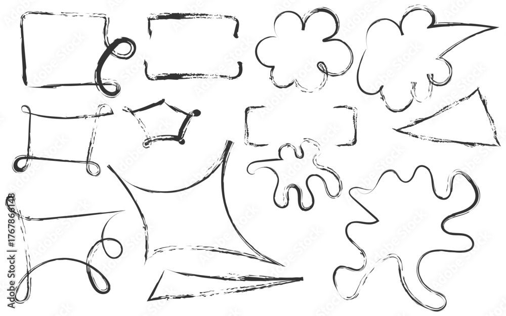 Obraz premium Collection of hand drawn abstract shapes and frames with a rough textured sketchy style