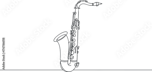 An artistic outline illustration of a saxophone showcasing its elegant design and musical charm.