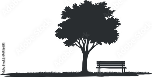A serene silhouette of a tree and bench in a peaceful outdoor setting.