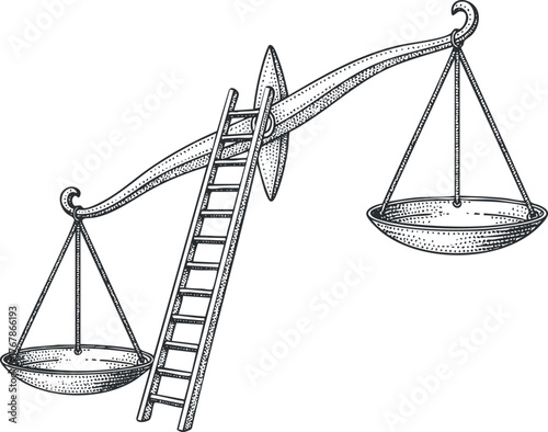 Illustration of a balance scale with a ladder symbolizing justice and fairness in decision making.