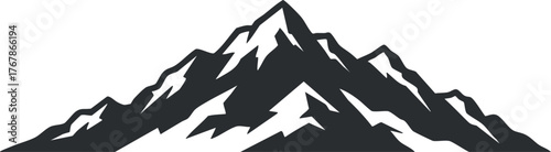 A minimalist black and white illustration of a mountain range silhouette.