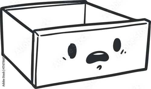 A cartoonish empty drawer with a cute expression, perfect for illustrations or design projects.