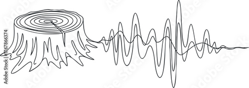 Illustration of a tree stump with soundwaves representing nature and growth.