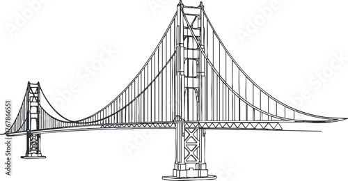 Illustration of a suspension bridge showcasing its intricate design and architectural features.