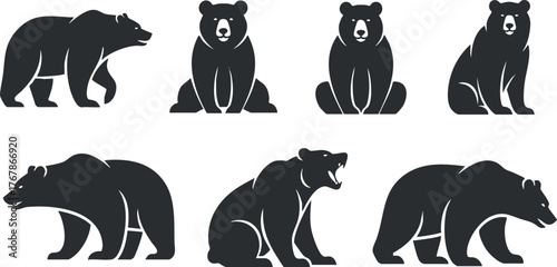 A collection of diverse bear silhouettes showcasing different poses and styles in a graphic design.