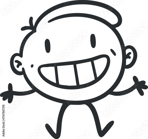 A playful cartoon character with a big smile and cheerful expression, embodying joy and happiness