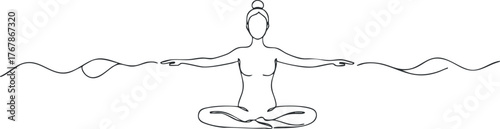 A minimalist illustration of a person meditating in a tranquil setting, embodying peace and wellness.