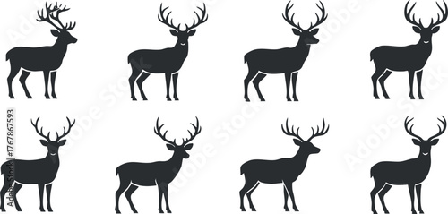 A collection of stylized deer silhouettes arranged in a pattern on a white background.