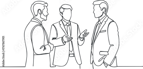 Three businessmen engaged in a professional discussion illustrating teamwork and collaboration in a corporate setting.