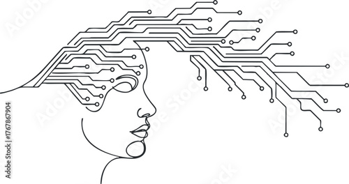 Abstract illustration of a human head with circuit lines representing technology and intelligence.