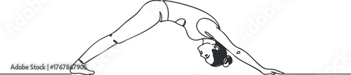 A person practicing the downward dog yoga pose in a minimalist line art style.