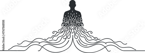 An abstract silhouette with flowing lines representing creativity and emotional connection.