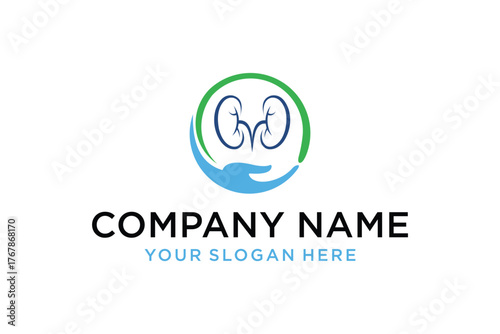 Kidney Care Medical Logo with Supporting Hand and Circular Frame for Nephrology Health and Wellness