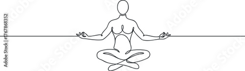 A minimalist line drawing of a person meditating in a serene and balanced posture.