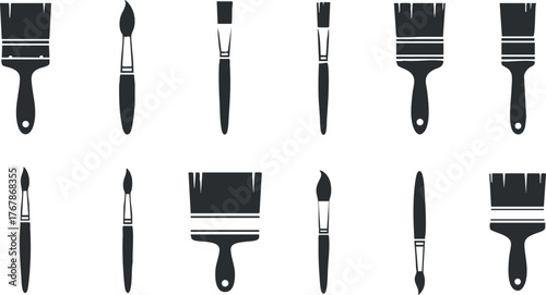 A collection of various paintbrush silhouettes ideal for artistic and creative projects.