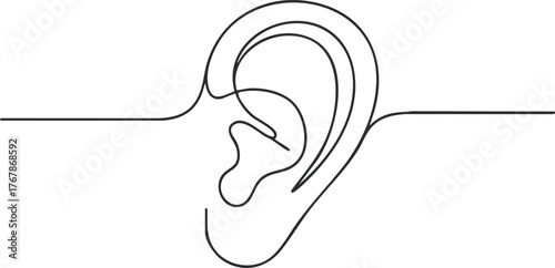 A minimalist illustration of an ear depicting its anatomical features and design.