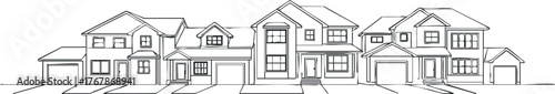 Illustration of a row of houses showcasing various architectural styles and designs.