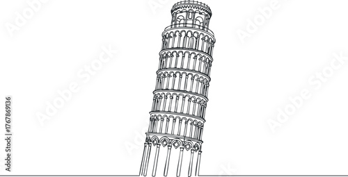 Illustration of the Leaning Tower of Pisa showcasing its unique architectural design and structure.