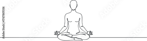 A minimalist illustration of a person meditating in a serene and peaceful setting.