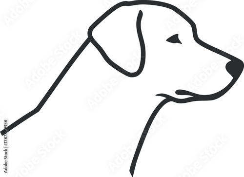 Minimalist outline illustration of a dog's head showcasing a friendly canine profile
