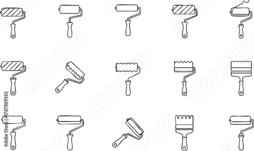 A collection of various painting tools including rollers and brushes for home improvement projects.